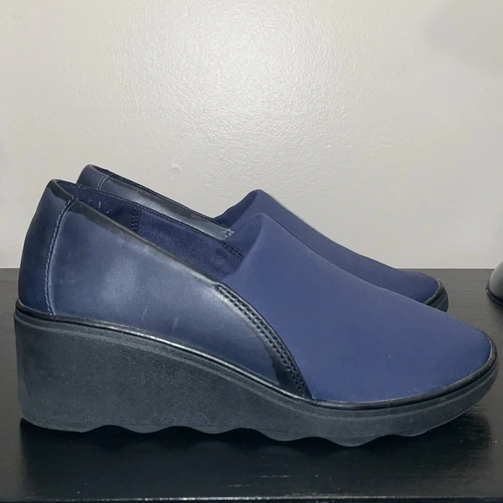 Clarks Women's Mazy Seabury Loafer, Navy Leather/Stretch Combi,‎ Size 8